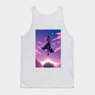 Flying Anime Girl Pink Clouds Sky Landscape Tank Top